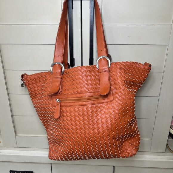 Charming Charlie Orange Weave Vegan Leather Large Tote, Handbag, Purse - Picture 1 of 16